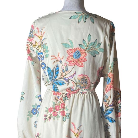 Boston Proper Flowy Boho Floral Ruffle Smocked Long Sleeve Maxi Dress Wm’s Sz 4 - Picture 4 of 7